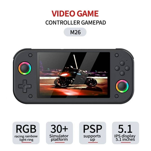 Console de jogos retrô portátil M26 5,1 polegadas IPS 20.000 jogos PSP PS1 30